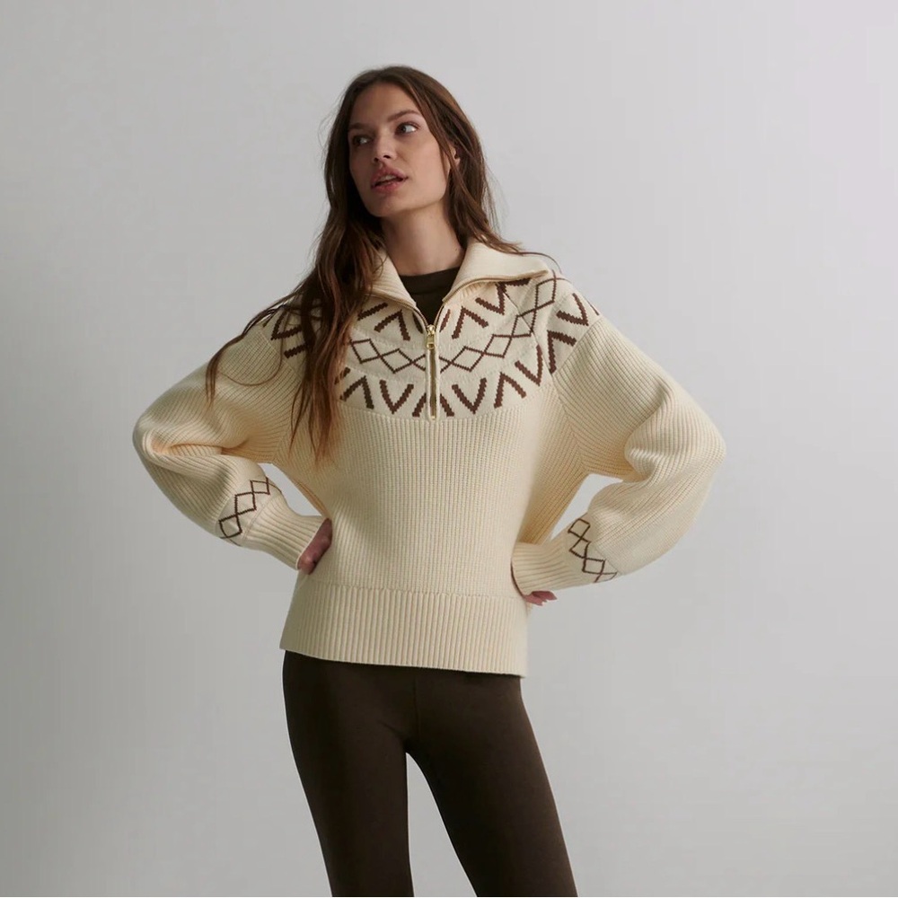 NWT Varley Sigrid Fairisle Half-Zip Knit - “whitecap grey” size large